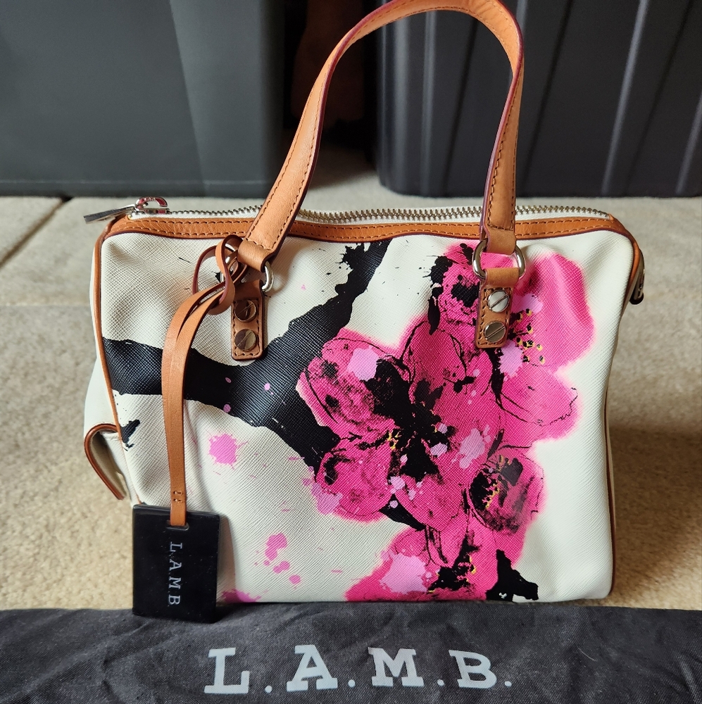 L.A.M.B. Pink and White Satchel with Floral Design